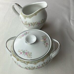 Creamer & Sugar Bowl with Lid. Kenwood Pattern by Meito China Japan. Very Nice.